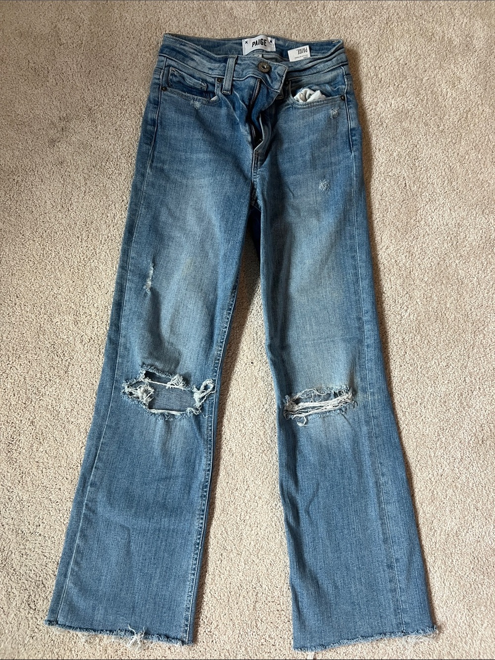PAIGE Atley Ankle Flare Medium Blue Distressed Jeans